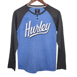 HURLEY Boy's Size XL Raglan Long Sleeve T-Shirt Blue/Gray
